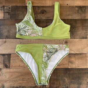 SHEIN Girls Green Leaf Print Bikini Two Piece Swimsuit Size 160/ US 13/14